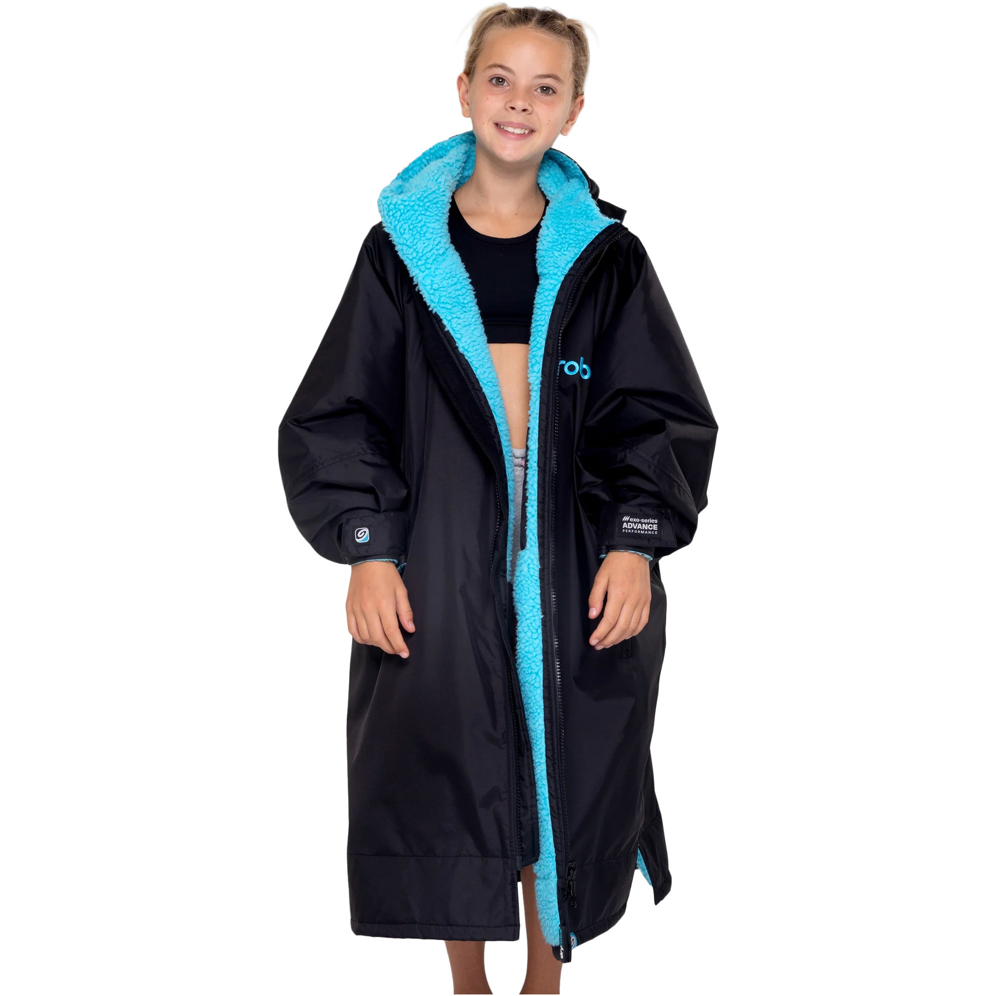 2026 Dryrobe Junior Advance Langærmet Omklædningskåbe V3KSLSDA - Black / Blå